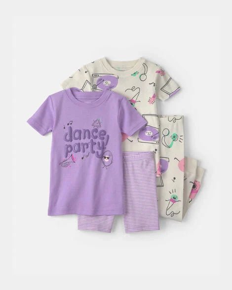 Pijama de algodón de 4 piezas Carter's para niña, estampado Dance Party con prendas moradas y