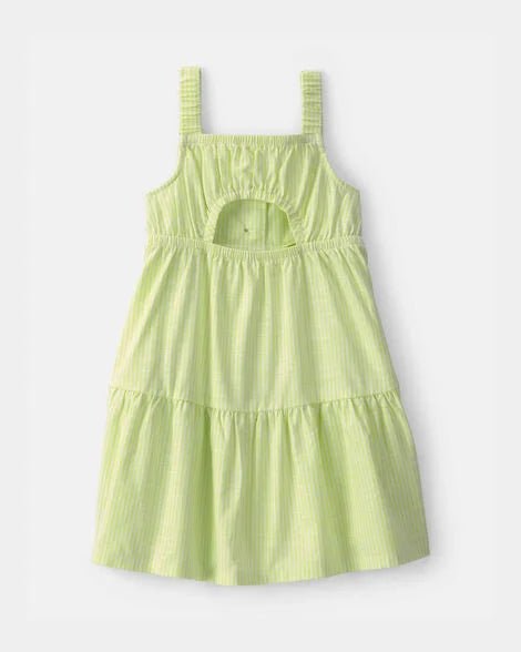 Vestido Carter's para niña, rayas verdes. Diseño con cut-out en la espalda para un toque moderno y