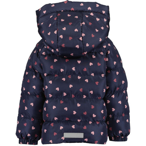 Chumpa acolchada niña Blue Seven vista trasera con capucha, corazones y detalle reflectivo