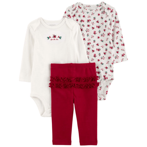 Conjunto Carter's para bebé niña: dos bodys manga larga (uno blanco con bordado floral, otro