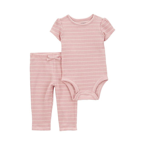 Conjunto Carters 2 piezas: body manga corta y pantalón rayado color rosado para niña - Kinder Guatemala - Conjuntos