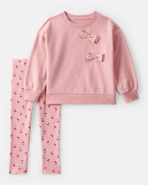 Conjunto Carters para niña rosado con sudadero de monitos y leggings de cerezas