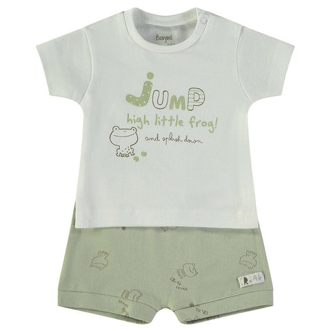 Conjunto Babybol de bebé: camiseta blanca con ranita verde y short verde estampado de ranitas