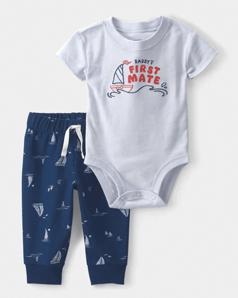 Conjunto náutico Carter's para bebé niño, body "First Mate" y pantalón de veleros.