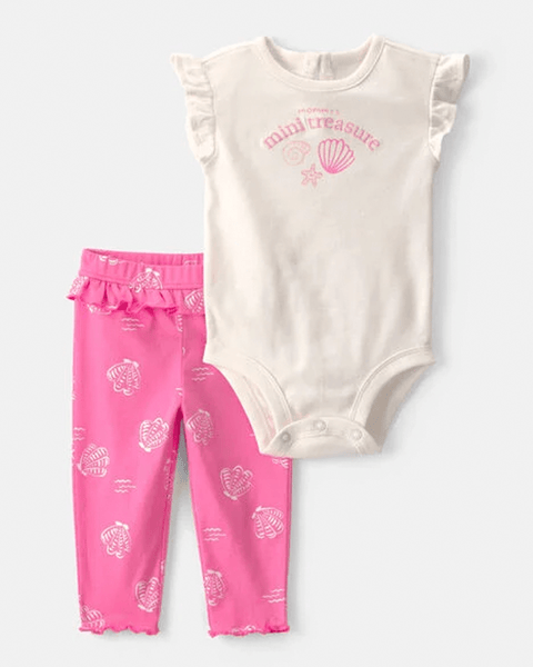 Conjunto Carters de body blanco con volantes y leggings rosas con estampado de conchas para bebé niña