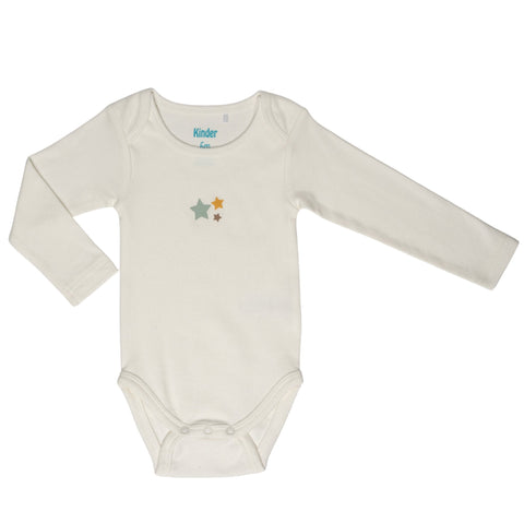 Body manga larga de bebé Kinder blanco con estampado de estrellas coloridas para unisex.