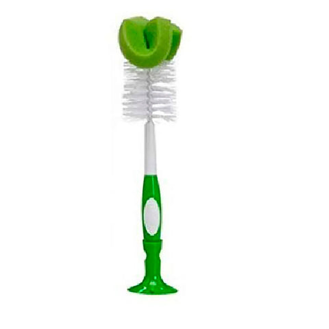 Cepillo Dr. Brown's verde para limpiar pachas y biberones con esponja y base de succión