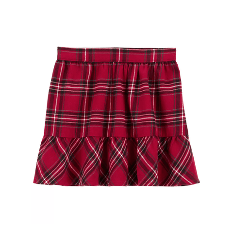 Falda Carters roja a cuadros para niña con vuelo y elástico. Ideal para looks casuales y festivos.
