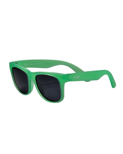 Gafas de sol Real Shades verde neón con lente espejo, protección UV para niños y adultos.