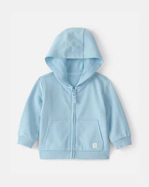 Sudadera con capucha azul claro Carter's para bebé, de french terry, con cierre y bolsillo canguro.