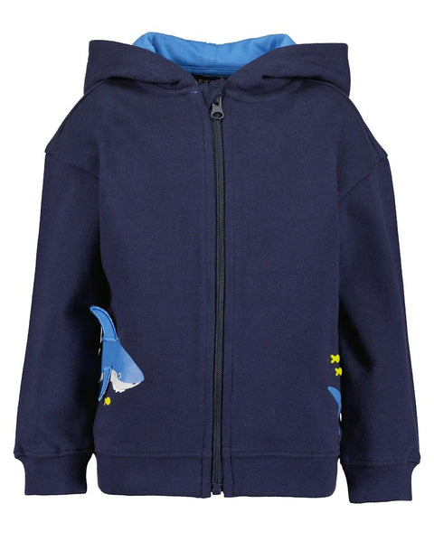 Sudadera con capucha y cremallera para niño Blue Seven, azul marino, con diseño de tiburón en el