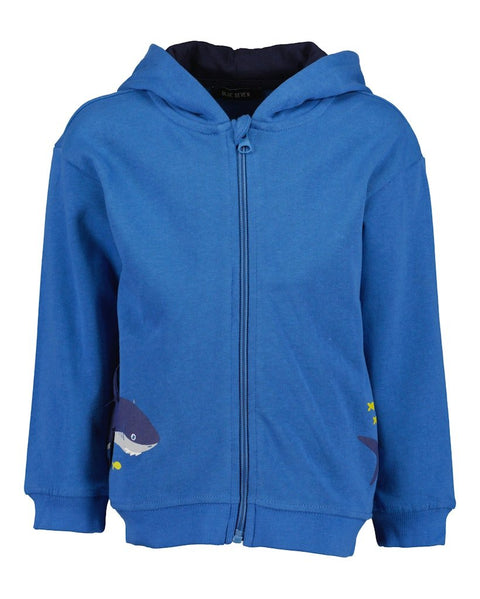 Sudadera de fleece Blue Seven azul con cierre frontal, diseño de tiburón y estrellas para niño.