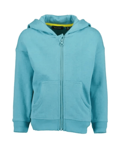 Hoodie Blue Seven celeste para niño con capucha, cremallera y bolsillos frontales. Ideal para Guatemala.