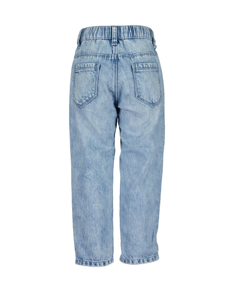 Jean Blue Seven celeste para niño, vista trasera con cintura elástica y bolsillos, estilo casual.