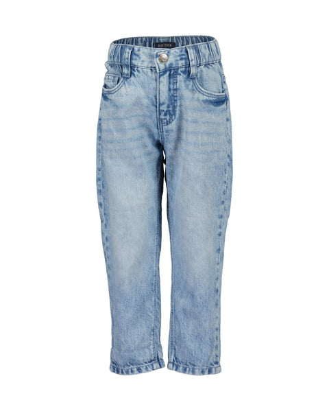Jean Blue Seven celeste para niño, vista frontal con cintura elástica y 5 bolsillos, cómodo.