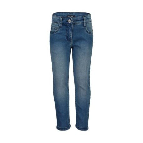 Jeans Blue seven celeste para niña, 5 bolsillos, con elástico ajustable en la cintura.
