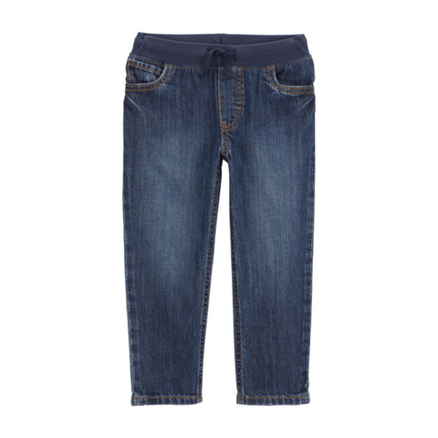 Jeans Carters azules para niño con cintura elástica y cordón ajustable, perfectos para jugar.