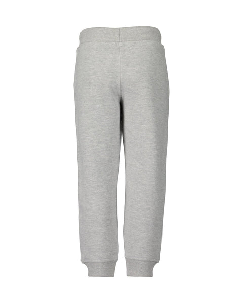 Pantalón jogger gris Blue Seven para niño, vista trasera, con puños acanalados en los tobillos.