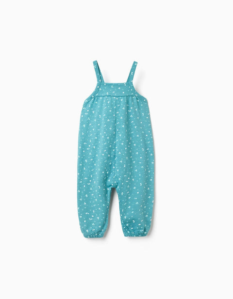 Enterizo de jersey para bebé niña Zippy, azul con estampado de puntitos blancos, vista trasera.