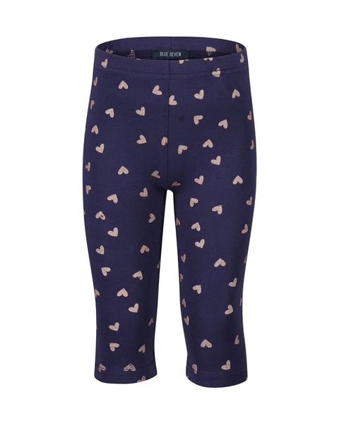 Legging de jersey Blue Seven azul marino para niña con estampado de corazones pastel, vista frontal.