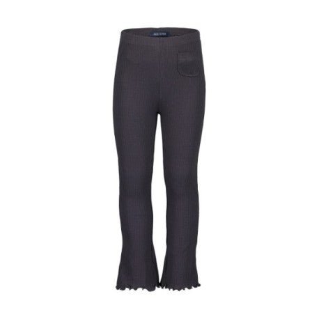 Leggings acanalados gris oscuro Blue Seven para niña con ruedo rizado y bolsillo lateral.