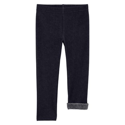 Leggings Carters para bebé azul oscuro, forrados con polar gris para mantenerlo cálido y cómodo.