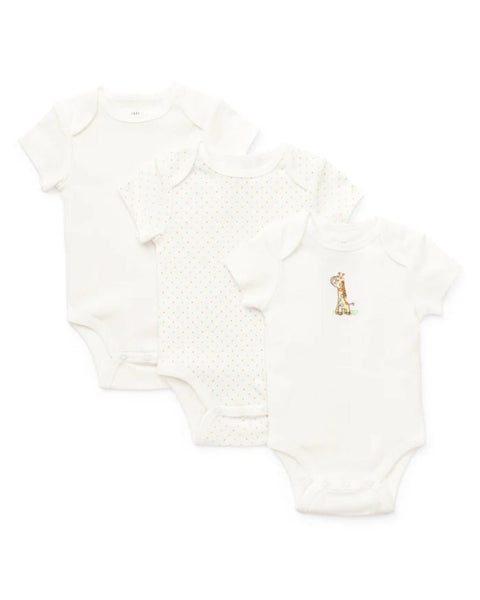 Set de 3 bodys Little Me para bebé en blanco con diseños liso, de puntos y jirafa bordada.