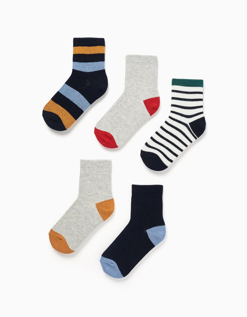 Pack de 5 calcetines Zippy para niños con diseños de rayas y bloques de color, para un estilo