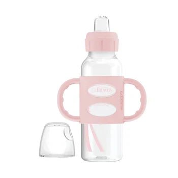 Pacha biberón Dr. Brown's rosado claro 8oz con agarradores ergonómicos y cuello delgado para bebé.
