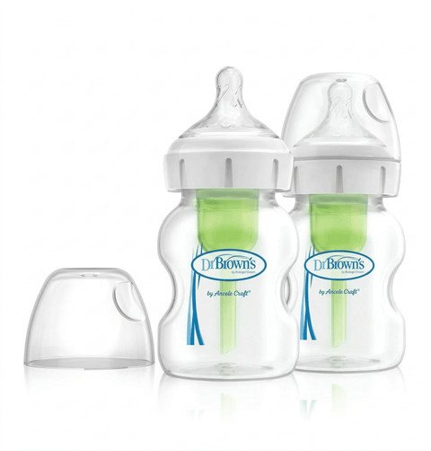 Pachas Dr. Brown's Options PLUS 5oz cuello ancho, 2-pack con sistema anti-cólicos y ventila verde.