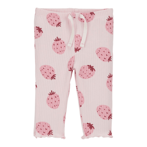 Pantalón de punto Carter's para bebé niña, rosado con estampado de fresas y ribete ondulado.
