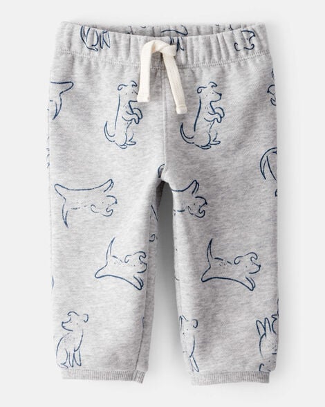 Pantalón Carters gris de fleece para niño con diseño de perritos azules y cordón ajustable