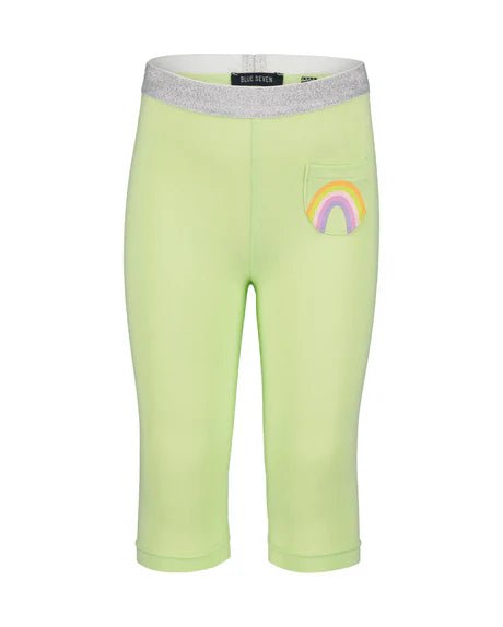 Pantalón capri jersey verde claro para niña Bue Seven, cintura elástica plateada brillante