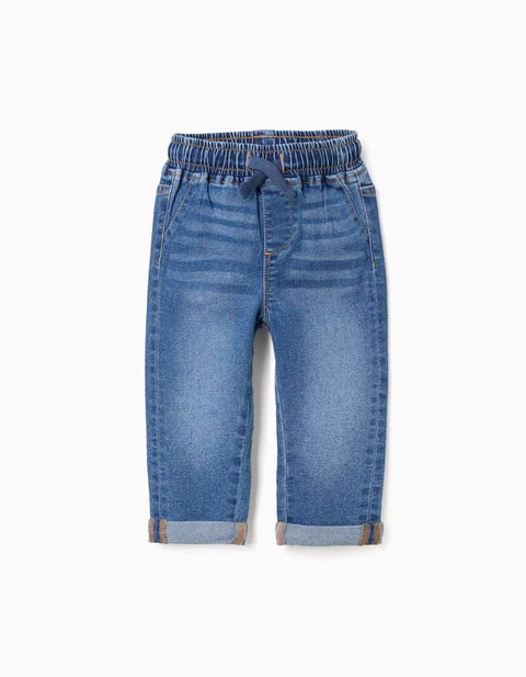 Pantalón jogger Zippy de lona celeste para bebé, cintura elástica con cordón ajustable