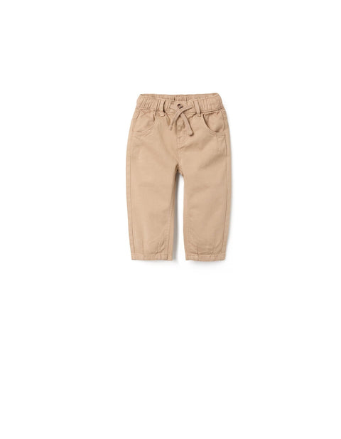 Pantalón Twill beige Zippy para niño, vista frontal, con cintura elástica y cordón ajustable para