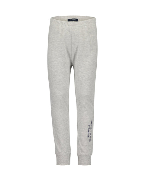 Pantalón Blue Seven de niño: jogger gris claro, estampado lateral "STRONGER FASTER STRONGER", puños.