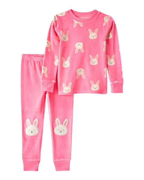 Pijama Carter's niña 2 piezas rosa con blusa manga larga y pantalón con diseño de conejos tiernos