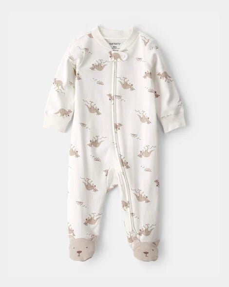 Pijama enterizo Carter's blanca con estampado de canguros y pies de oso para bebé