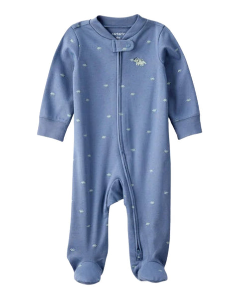 Pijama Carters de interlock azul para niño, con pies, zipper y estampado de dinosaurio