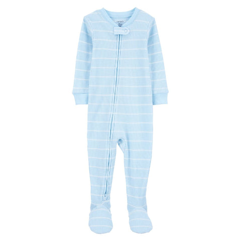 Pijama Carters de algodón con pies y zipper rayada azul para niño