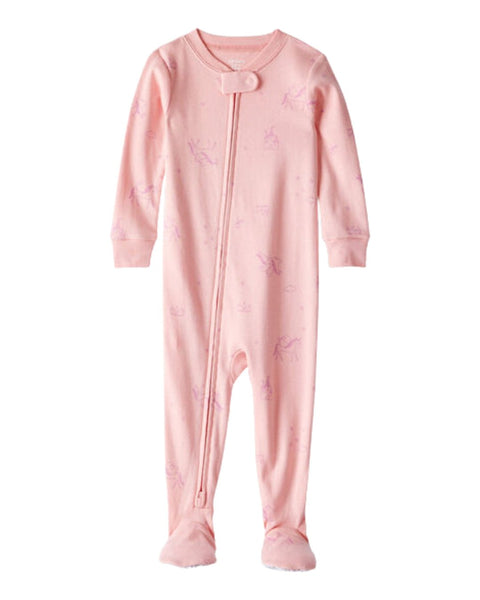 Pijama Carters de niña rosada con zipper y pies, patrón de unicornios sutil, cómoda para bebé