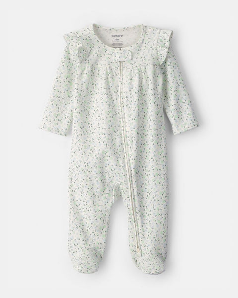 Pijama Carter's de algodón floral con vuelos para bebé niña, cremallera, pie cubierto