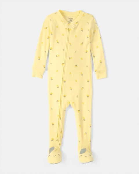 Pijama entero amarillo de algodón Carter's para bebé niña con estampado de limones y pies.