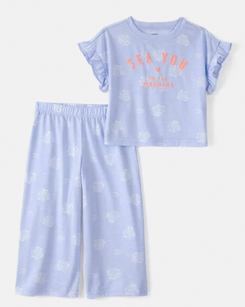Pijama de niña Carter's de 2 piezas color lila con estampado de conchitas y frase "Sea You".