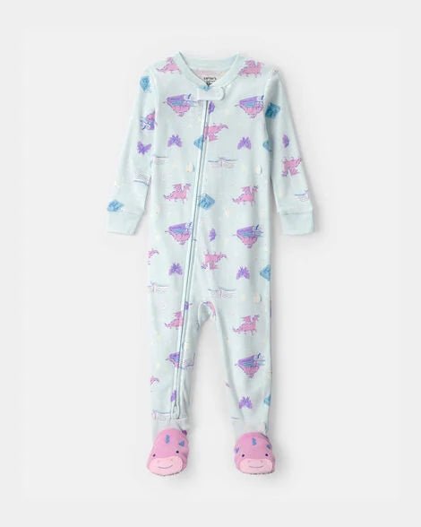 Pijama enteriza de algodón Carter's para niña, diseño de dragones pastel, pies cubiertos. Ideal para dormir.