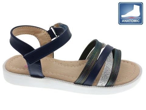 Sandalia Beppi niña azul marino tiras multicolor, velcro, plantilla anatómica y suela antideslizante.