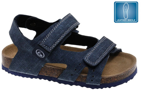 Sandalias Beppi de niño en azul marino con velcro, suela tipo corcho y plantilla de piel.