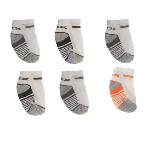 Set de 6 pares de calcetines RBX para niño, diseño tobillero, blanco con detalles grises y naranja