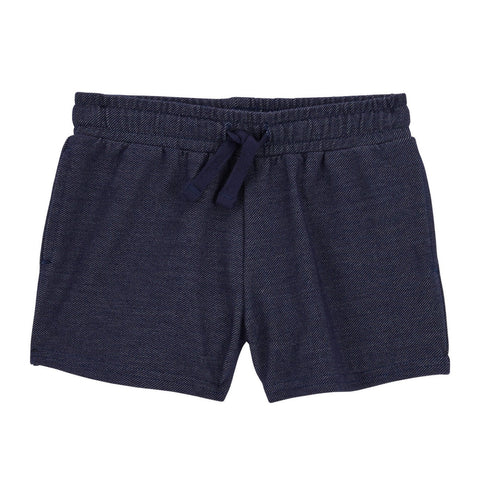 Short azul oscuro con pita y cintura elástica para bebé niña. Ideal para el día a día.