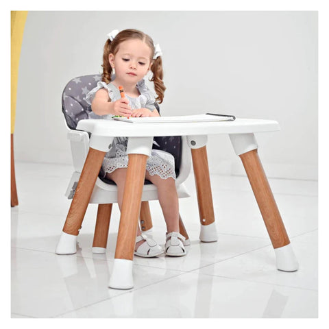 Configuración de silla baja Prinsel 5 en 1 para juegos o escritorio, patas de madera claras.